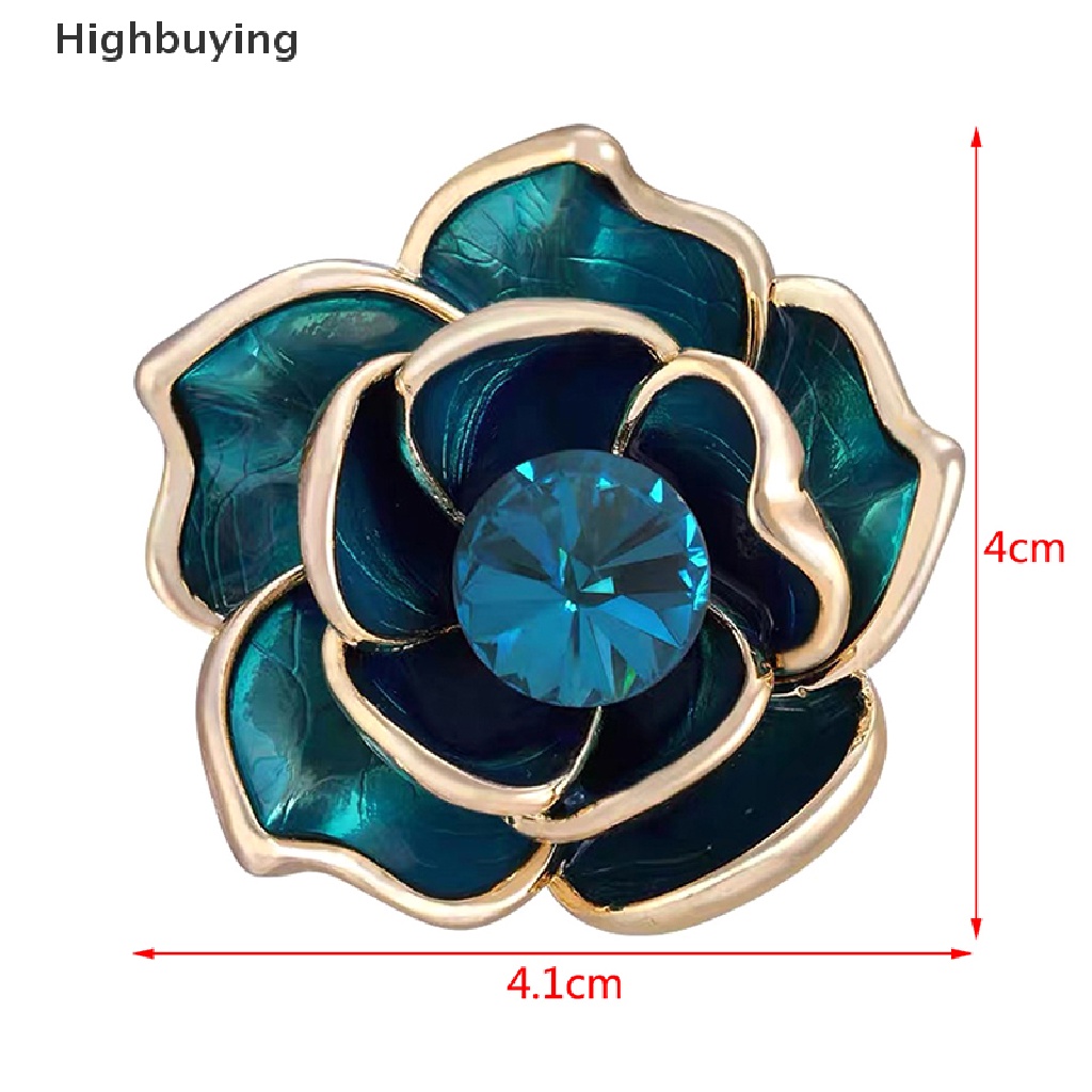 Hbid Bros Pin Enamel Bentuk Bunga Kamelia Biru Aksen Berlian Imitasi Untuk Wanita