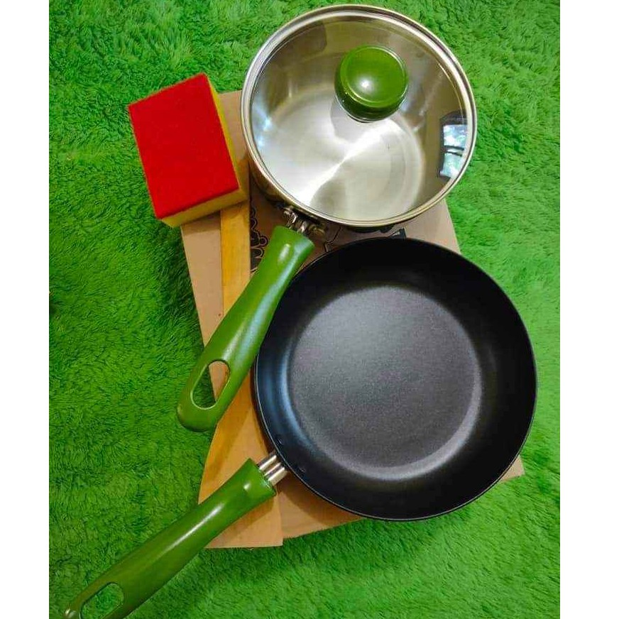 [BISA COD] Panci Set Maxim Olive Anti Lengket Hijau Stainless Steel Plus FREE Dari Dusdusan