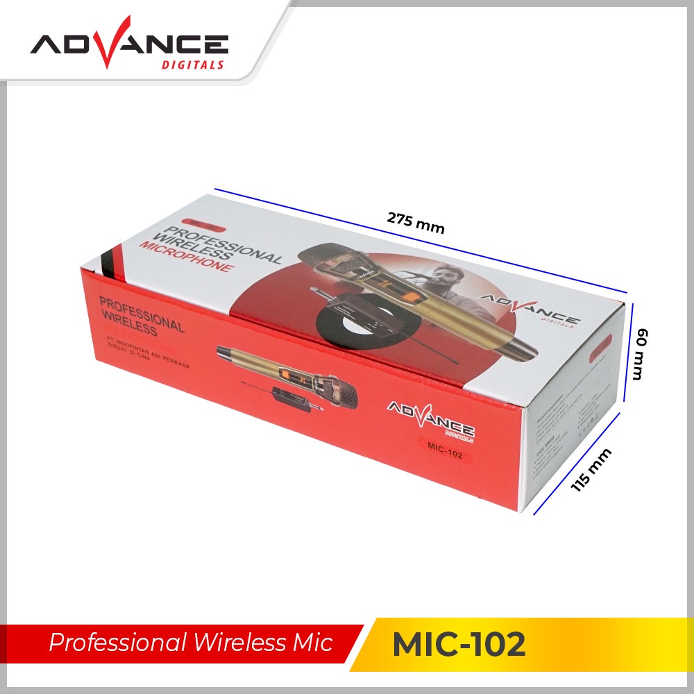 Advance Digitals MIC-102 Mic Profesional Wireless Microphone Garansi Resmi