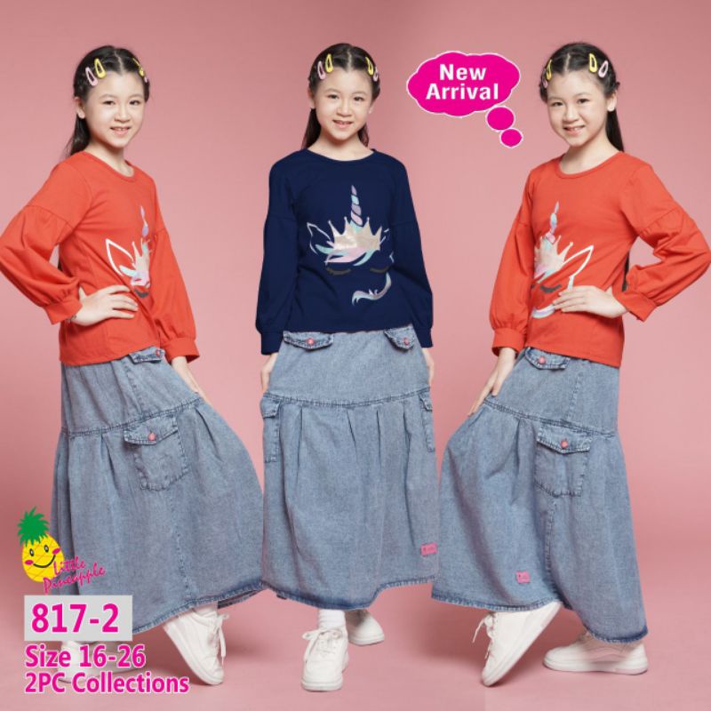 Little Pineapple 817-2 || Setelan Rok Jeans Unicorn