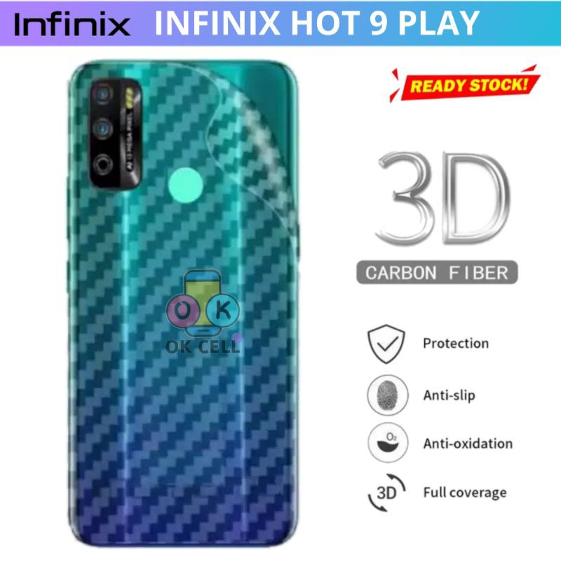 Skin Garskin Carbon 3D Infinix Hot 9 Play - Sticker Back Cover Hot 9play Anti Gores Belakang Premium