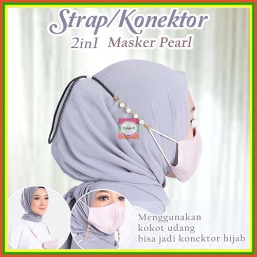 Tali Strap Pengikat Masker Hijab Model Konektor Fashion Kekinian Asesoris Mutiara Kokot Udang Elasti