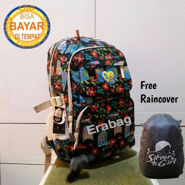 Tas Alto Silver Girl Anak Sekolah Backpack HITAM kekinian Raincover  71679V