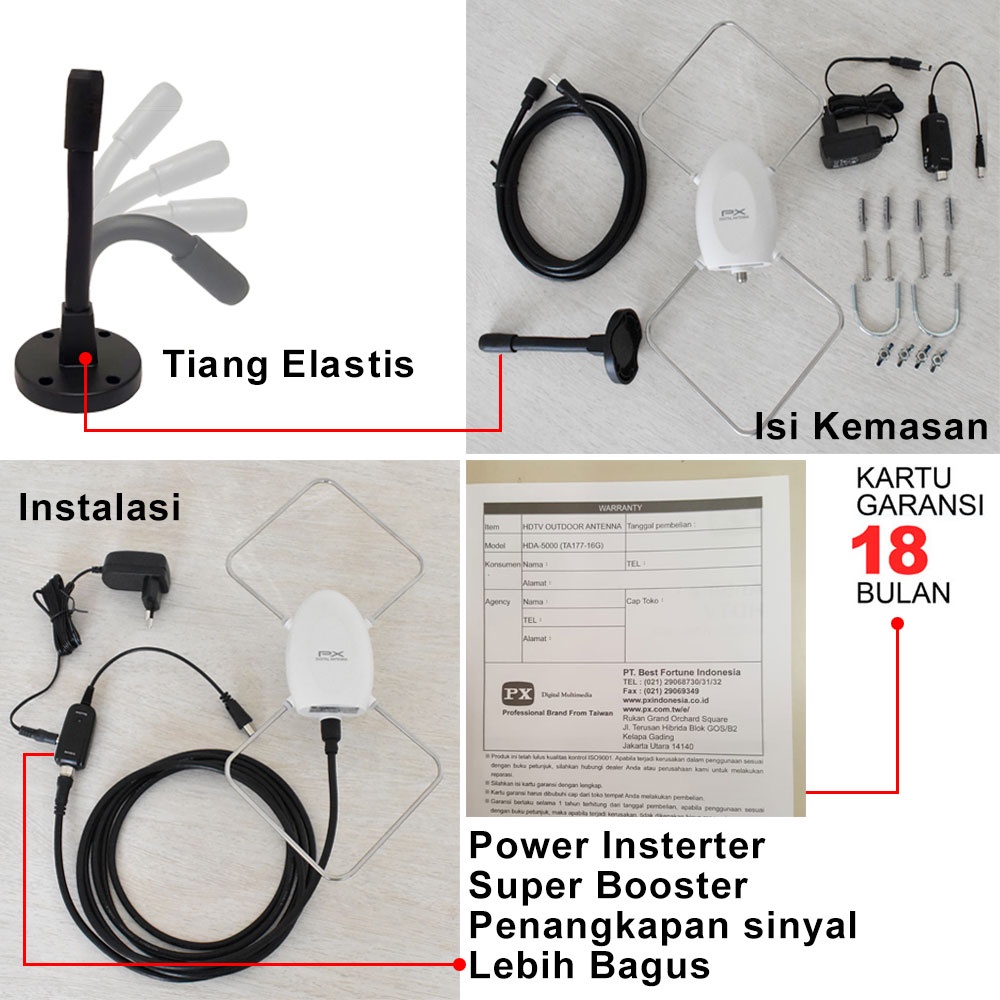 Antena TV In/Outdoor PX HDA-5000 Digital TV DVB-T2 dengan Booster dan Power Inserter