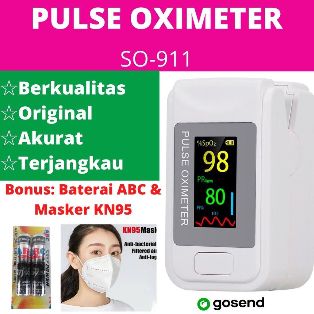 Free Baterai ABC & Masker KN95 - Fingertip Pulse Oximeter SO911 Original Alat Ukur Saturasi Oksigen