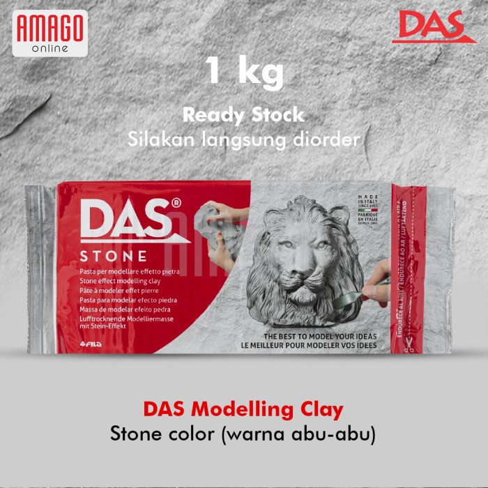 Paket Murah - 1 DAS Modelling Clay 1 kg Abu-abu (Stone) + 1 set (isi 6) Alat Ukir Gagang Kayu