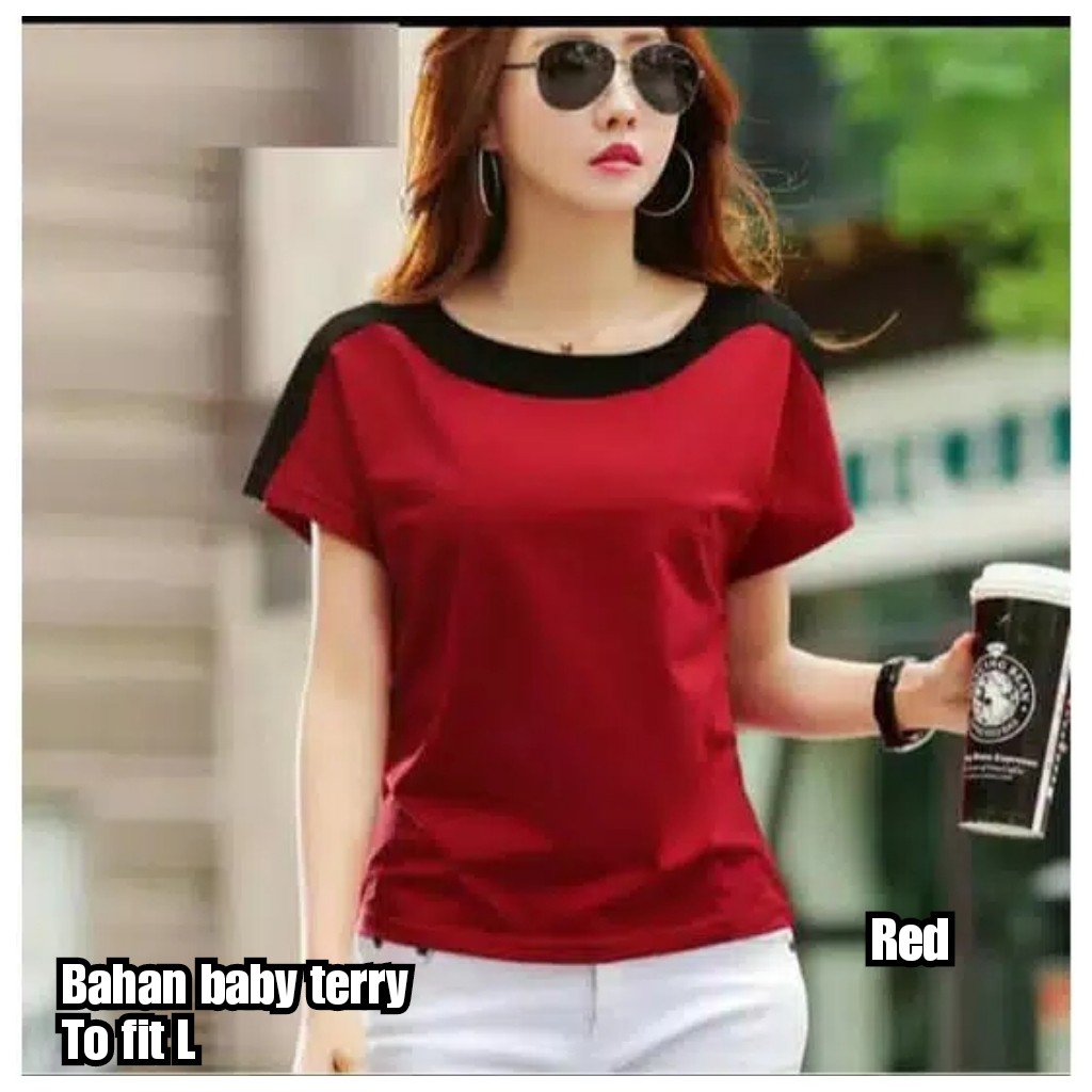 QFS BLOUSE LISA / FIT TO L / MERAH / PUTIH