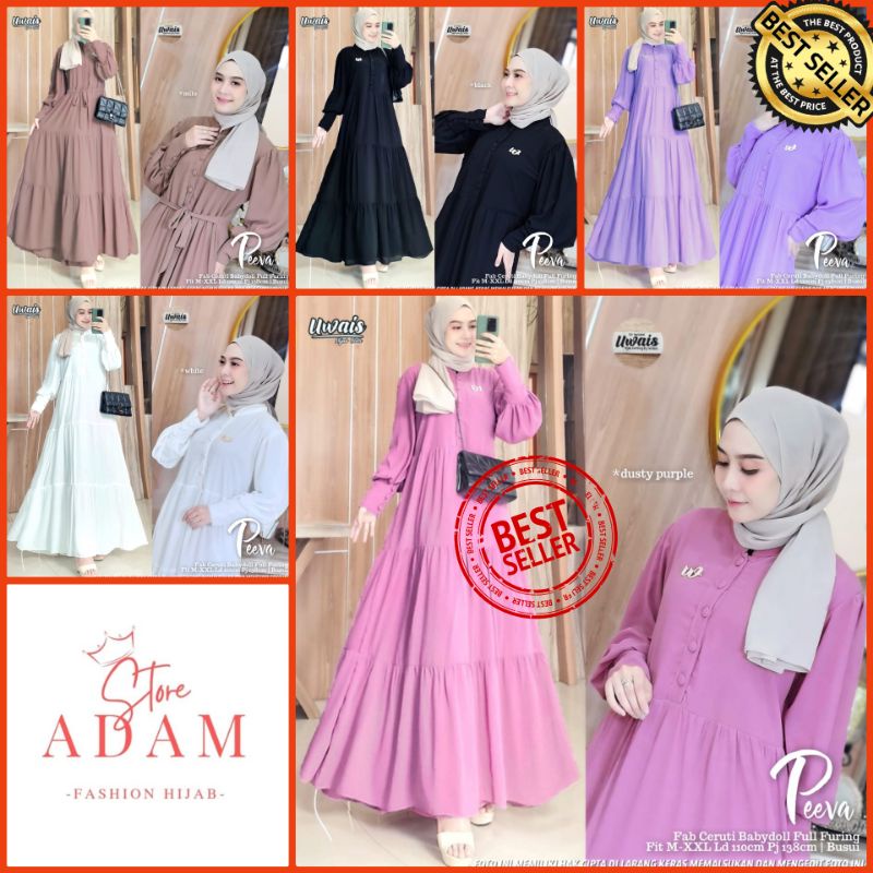 [[ RESTOCK ]] PEEVA DRESS CERUTTY BABYDOLL MAXY BY UWAIS ORIGINAL BERLABEL PREMIUM BAJU GAMIS WANITA