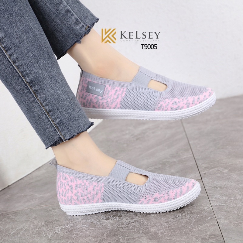 (GRATIS ALAS KAKI) Kelsey Sepatu Flyknit Flat Shoes Wanita / Sepatu Slip On Wanita  T9005