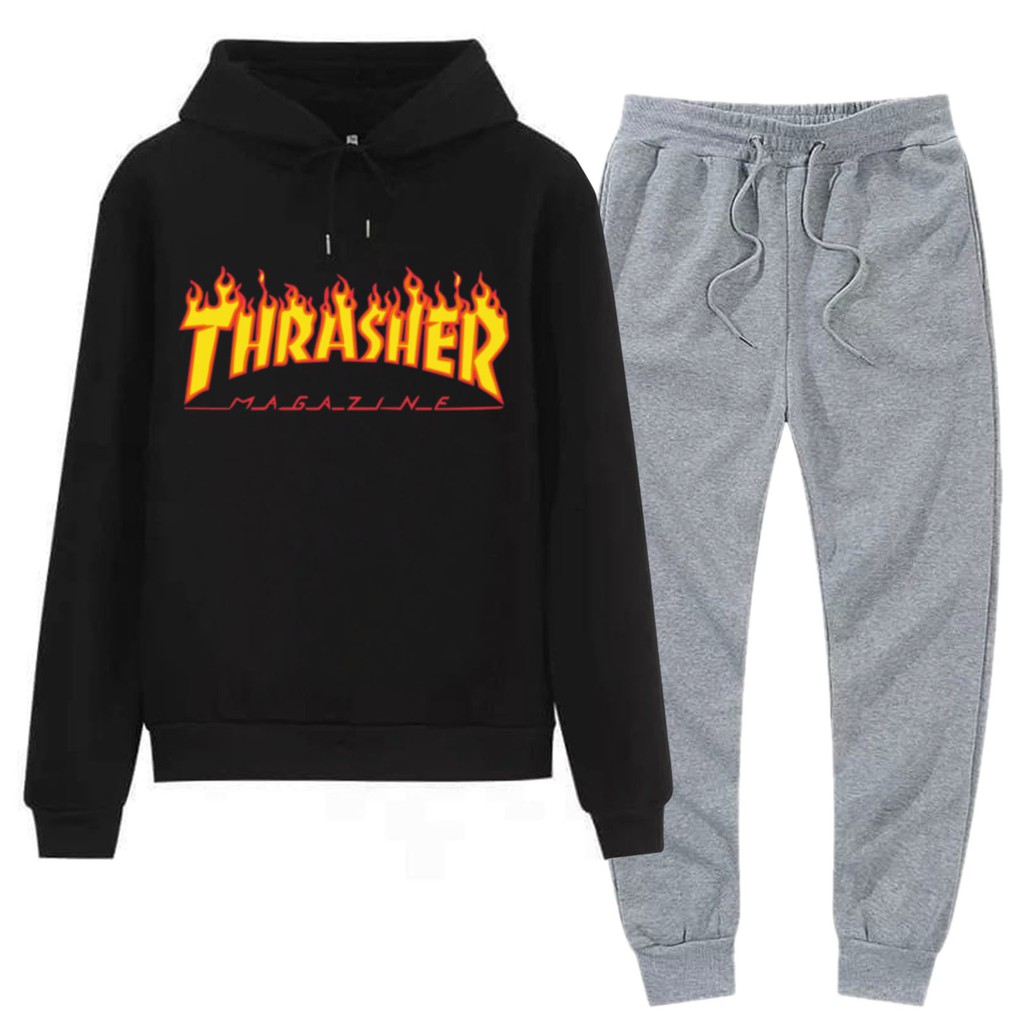 BESS - Setelan Hoodie Wanita Murah / Setelan Hoodie + Jogger Abu - THRASHER