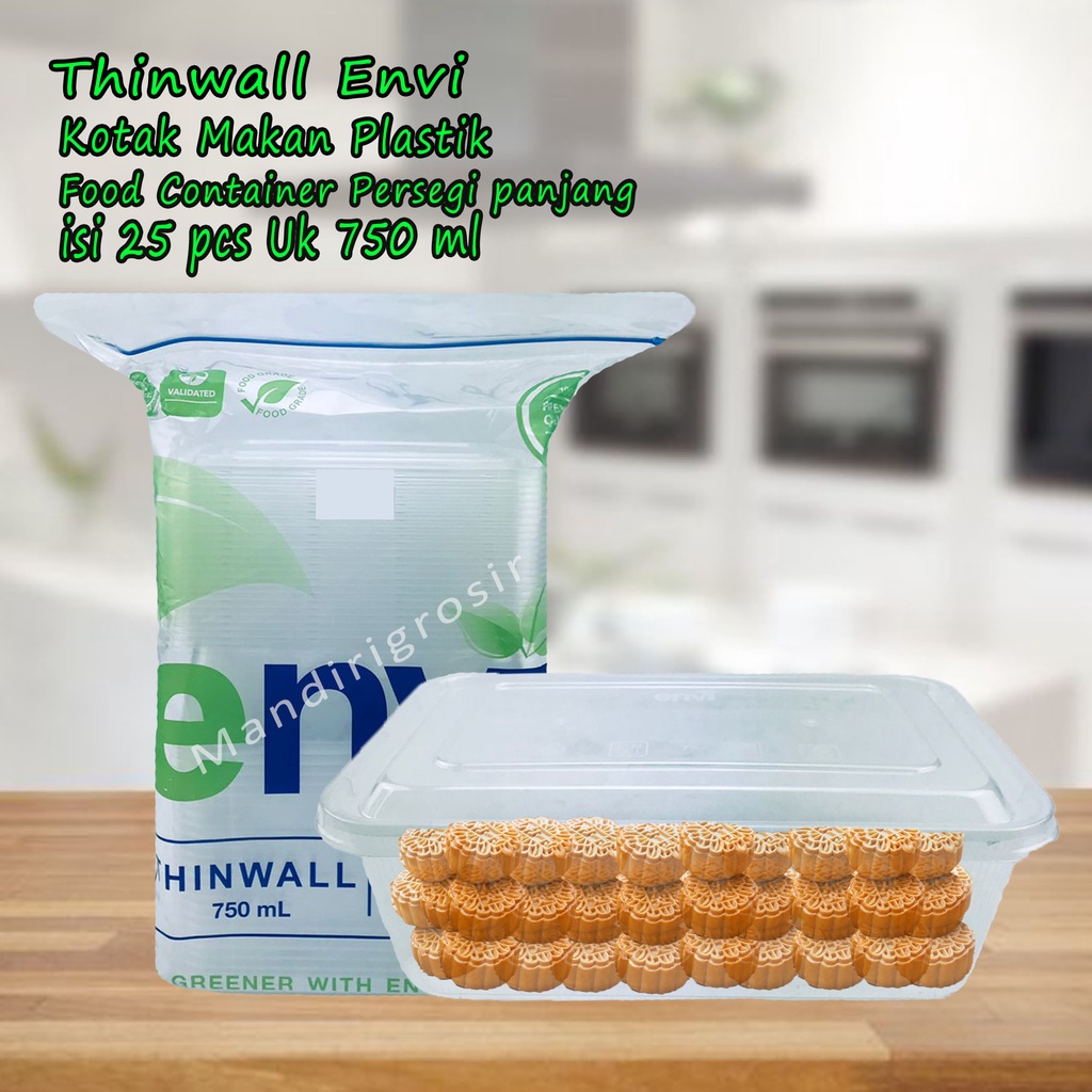 Thinwall Envi * Kotak Makan Plastik * Food Container Persegi panjang * isi 25 pcs * uk 750 ml