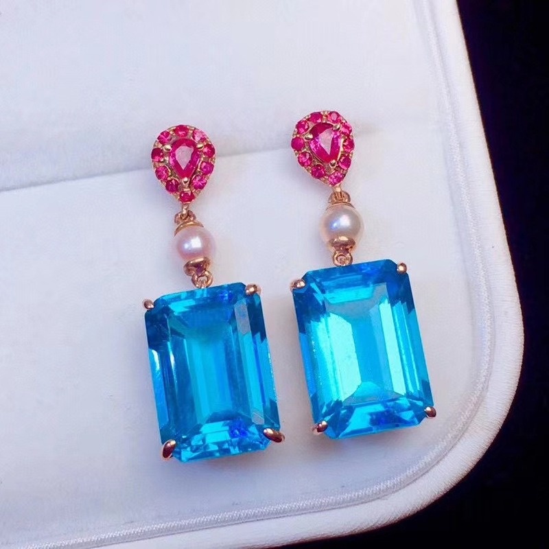 Anting Sapphire Bentuk Persegi Gaya Elegan