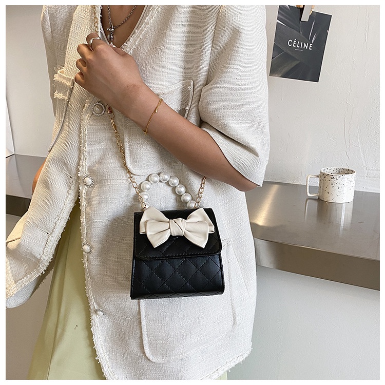 KOREAN PEARL RIBBON MINI SLING BAG/ TAS TANGAN FASHION WANITA / TAS SLEMPANG KOREA / TAS SELEMPANG KULIT LEATHER MUTIARA IMPORT