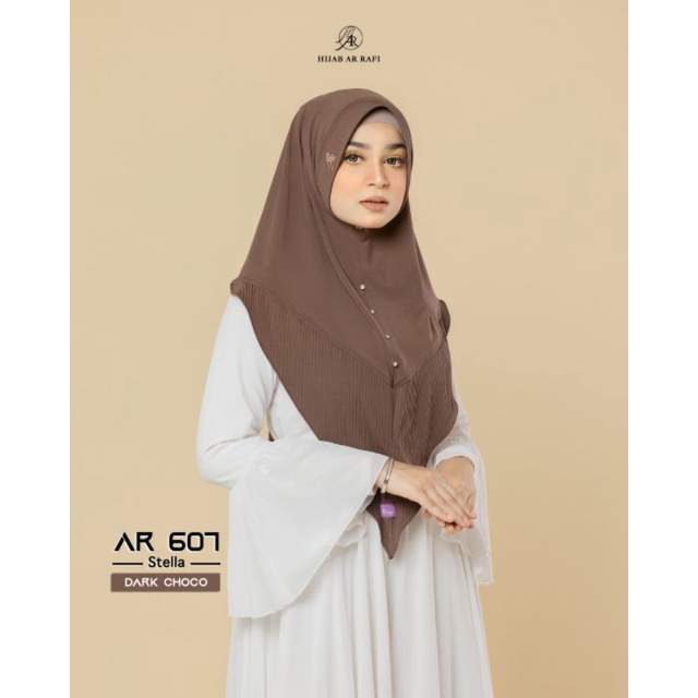 [COD] Jilbab Instan terbaru // Hijab bergo Instan variasi Plisket dan akrilik  AR 607 ORI by AR RAFI-Dark choco