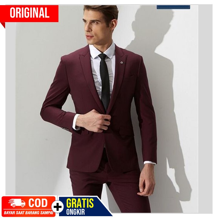 SETELAN JAS PRIA EXCLUSIVE MODERN SUIT 4IN1- SUPER MAROON TWIST BLAZER SET FORMAL NIKAYU ORIGINAL HI