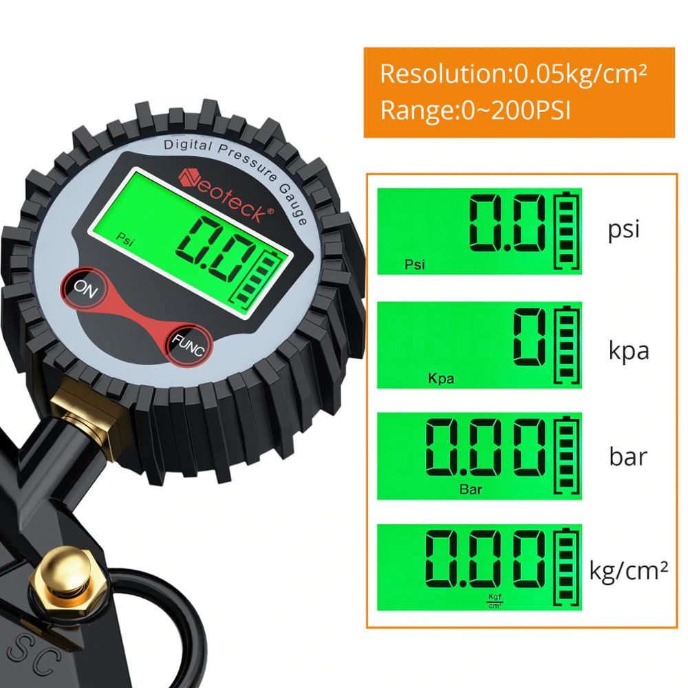 Neoteck Digital Tire Pressure Gauge Pembaca Tekanan Angin Ban LCD Display Pistol Style - DP-201