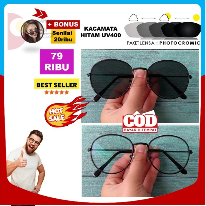 Bisa COD Kacamata Potocromic Minus Oval Bulat Gagang Besi Berubah Warna Adidora07-02