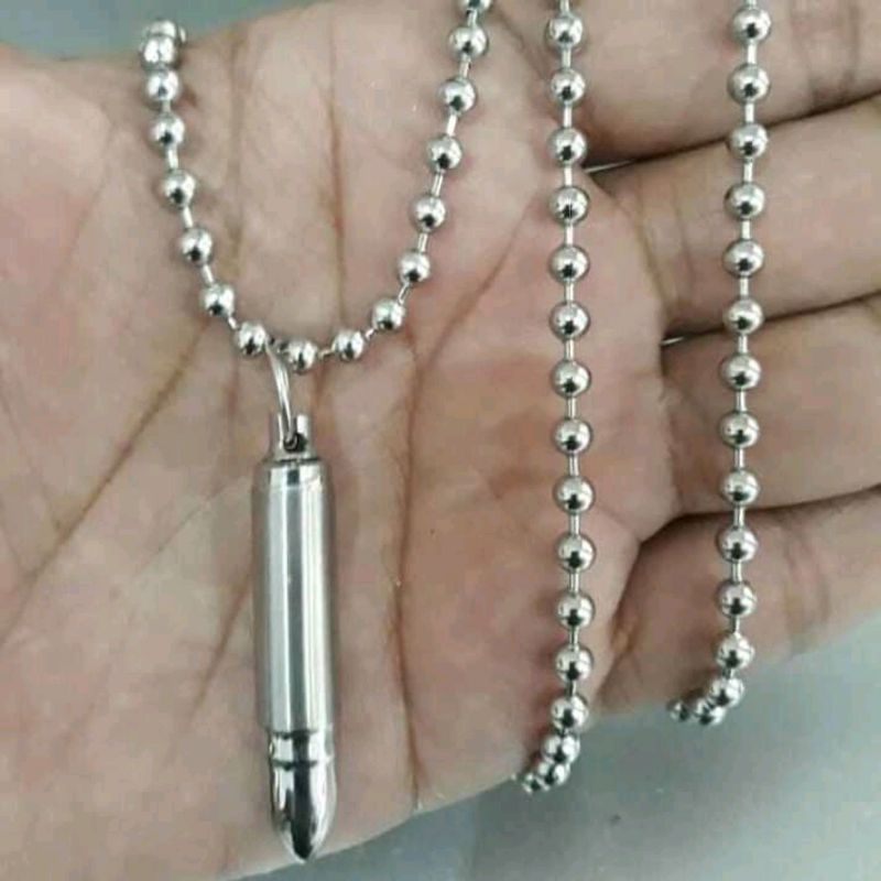 KALUNG BIJI LADA SILVER DAN LIONTIN PELURU TABUNG