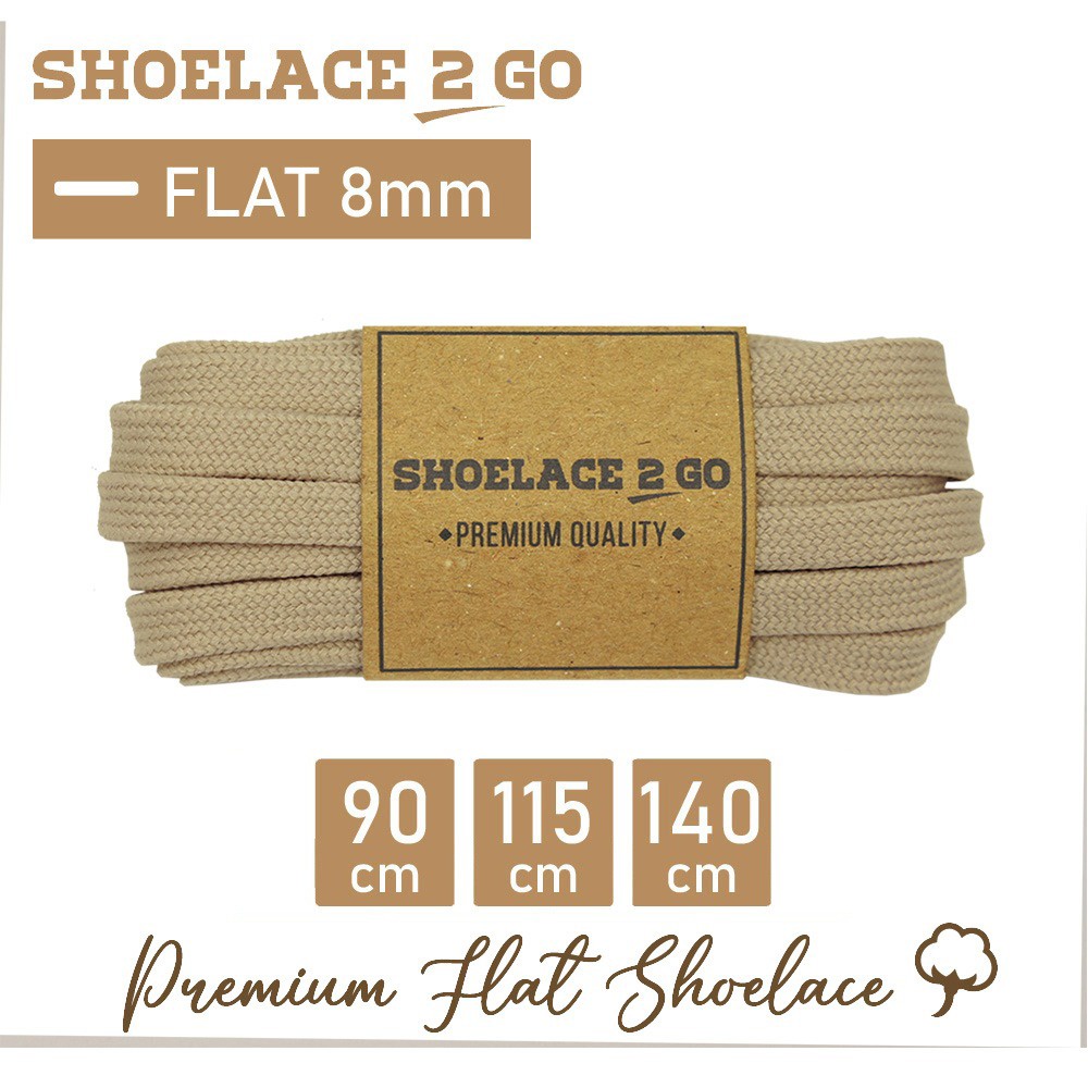 SHOELACE 2 GO PREMIUM TALI SEPATU GEPENG PIPIH FLAT - SF8 - D1 - BEIGE - 8MM