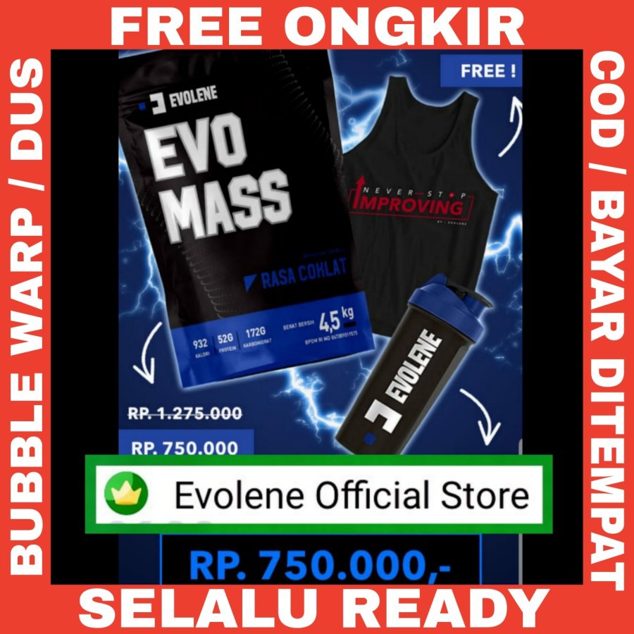 EVOLENE EVO MASS GAINER SUSU PROTEIN EVOMASS GYM FITNESS