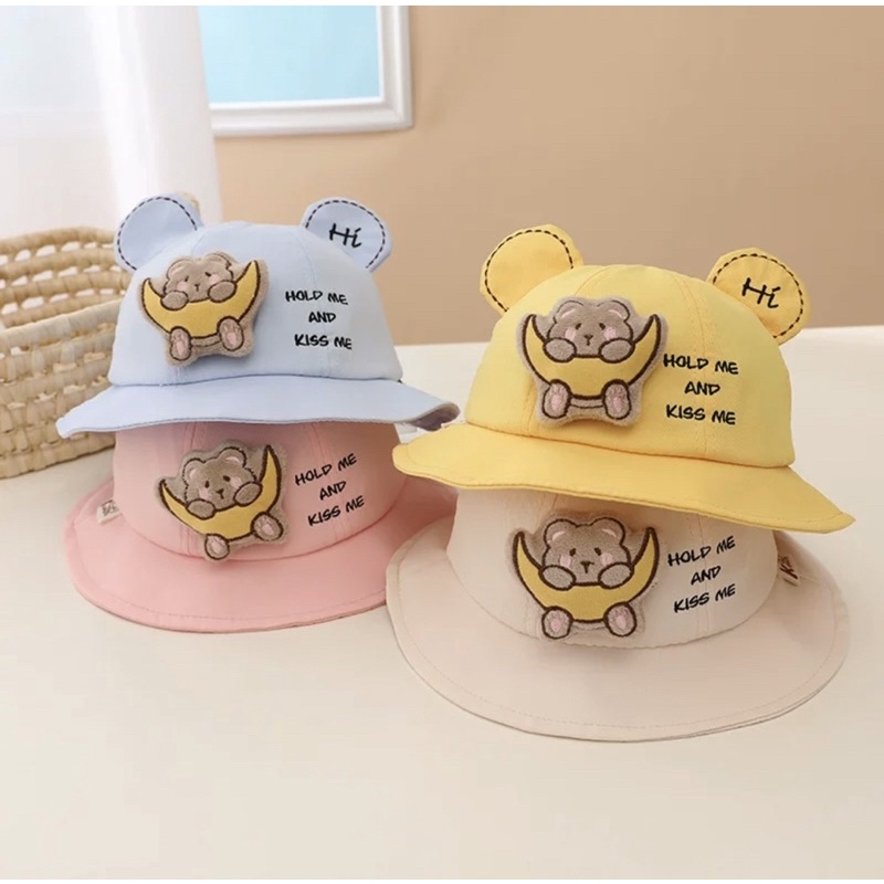 Topi Bucket Anak Balita Import Model Moon and Bear Timbul