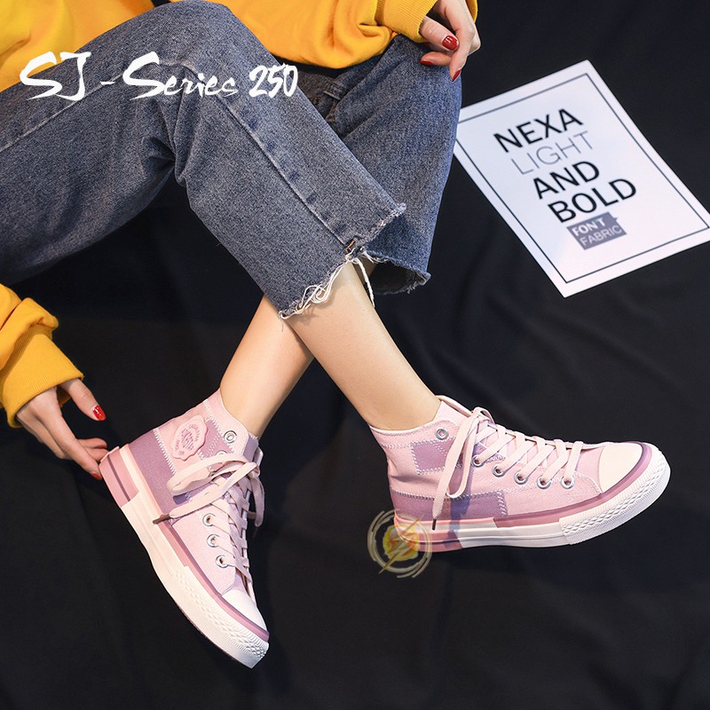 [OOS] Sepatu Sneakers Boots Wanita BLACK PINK CREAM - 250