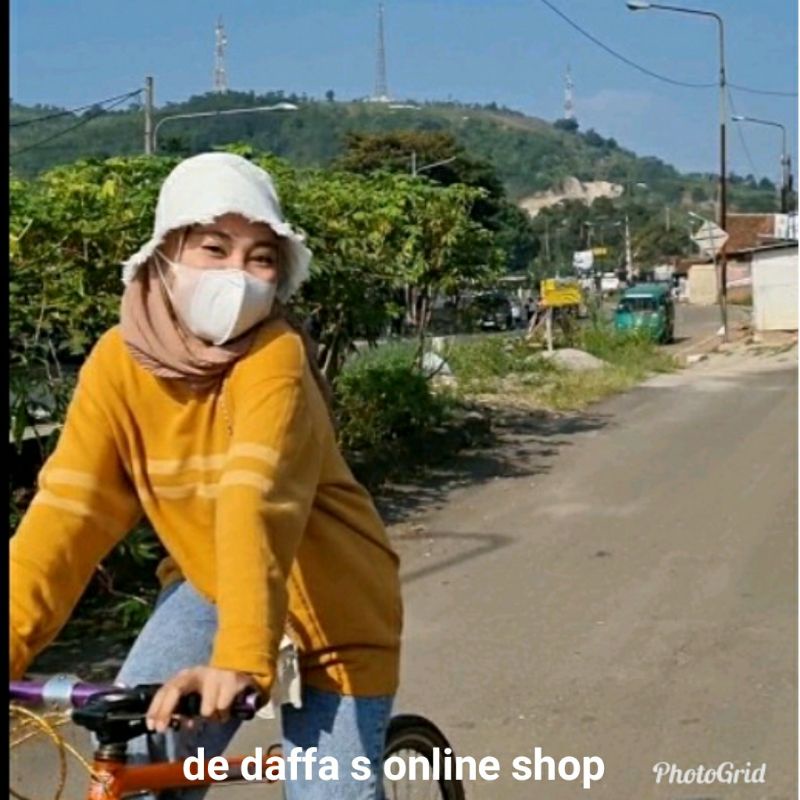 Topi Rumbai  Wanita Hat Ripped Bucket Rawis Terlaris