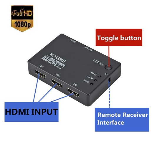 +REMOTE HDMI Selector 3 Port Output Switcher Splitter Spliter Plus Remote Cabang 3 Input 1 output 4K