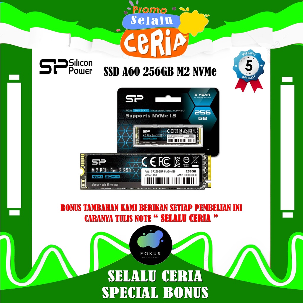 SSD Silicon Power A60 256GB M.2 Nvme 2280 PCIe Gen3x4