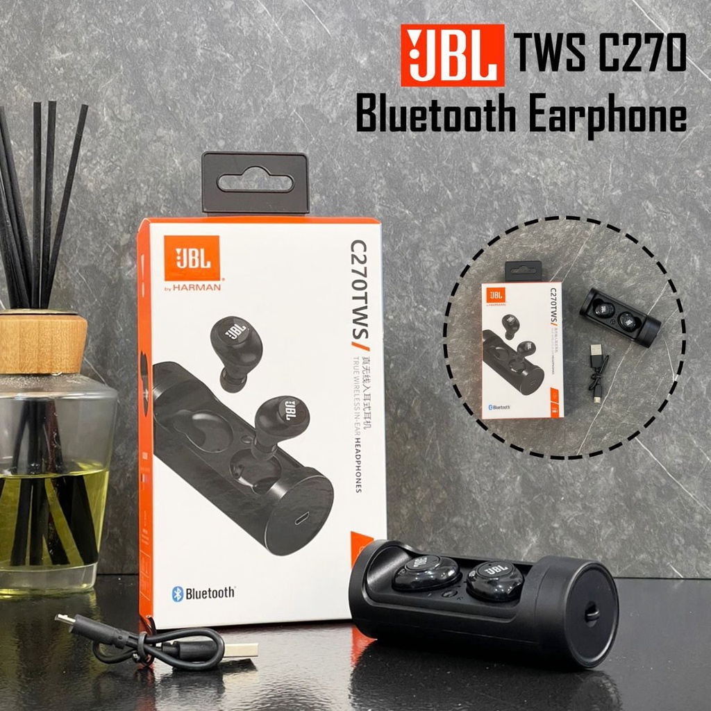 HANDSFREE BLUETOOTH HEADSET EARPHONE WIRELESS TWS C270 TERBARU