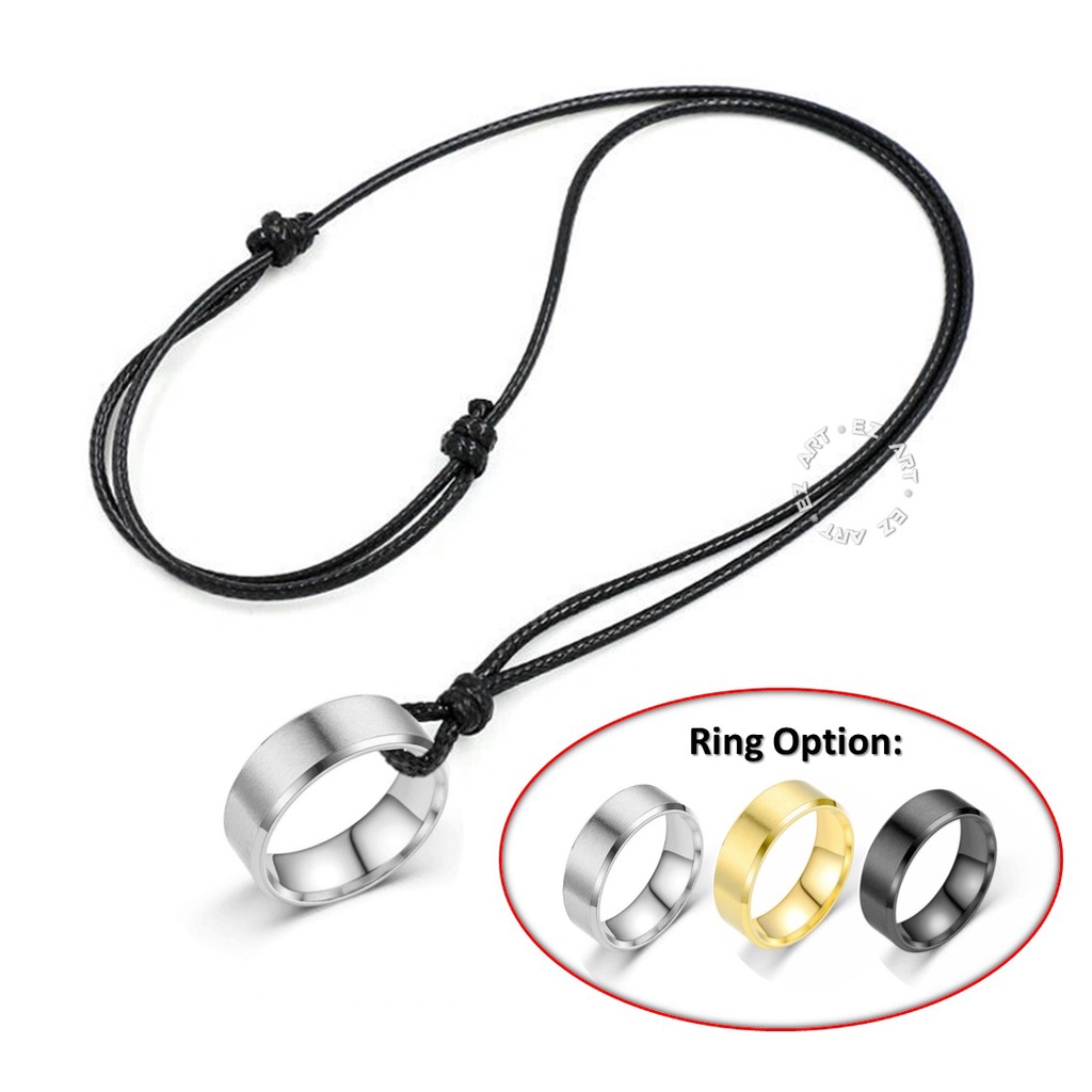 KALUNG LIONTIN CINCIN TALI KOREA ADJUSTABLE WARNA SILVER HITAM EMAS TITANIUM STAINLESS STEEL SIMPLE ELEGAN