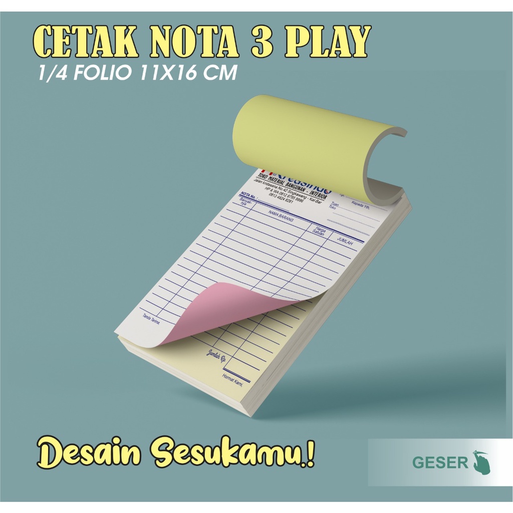 

PAKET NOTA 100 BUKU / NOTA CUSTOM 3 PLAY UKURAN 1/4 FOLIO