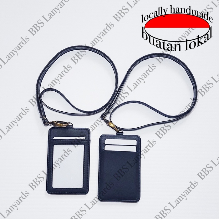 

ID Card Holder kulit 1 sisi untuk 3 kartu dengan lanyard kulit