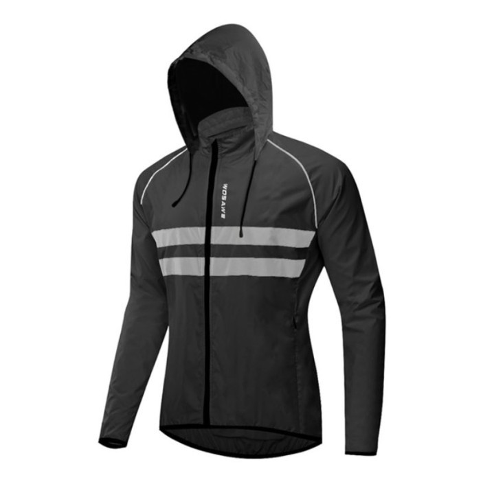 Jaket Lengan Panjang sepeda dengan Hoodie windproof reflektif WOSAWE