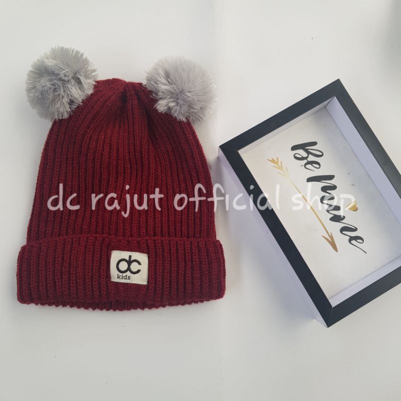Topi Rajut Anak Pompom Kupluk Rajut Anak Bayi Pompom-Maroon