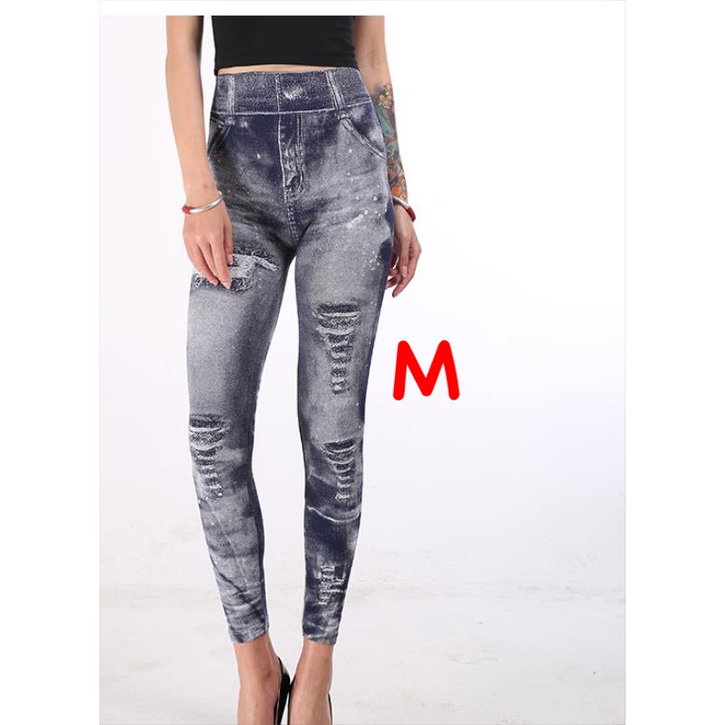 Celana Legging Jeans Ripped Sobek Elastis