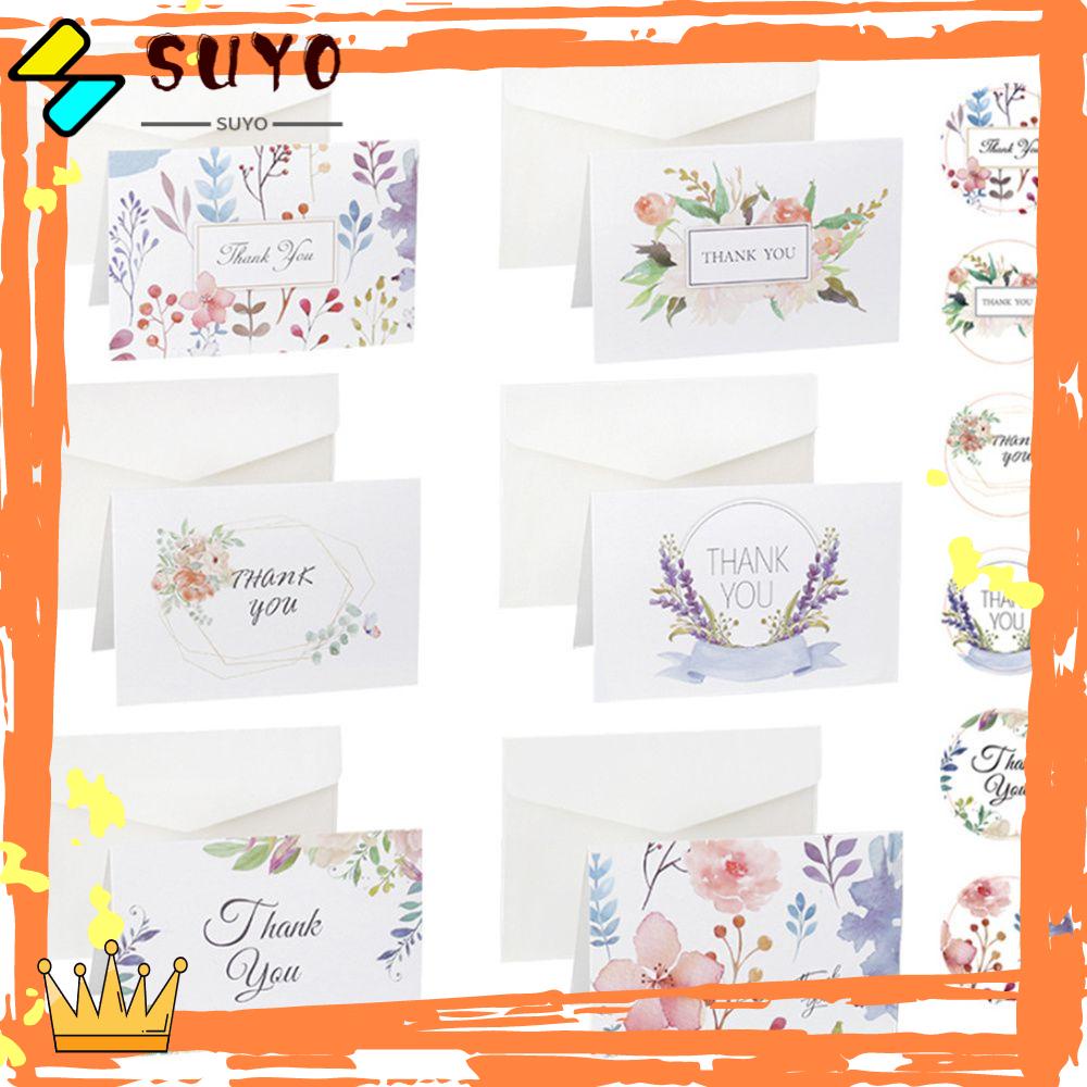 Suyo 6 Set Kartu Ucapan Terima Kasih DIY Dengan Stiker Motif Bunga