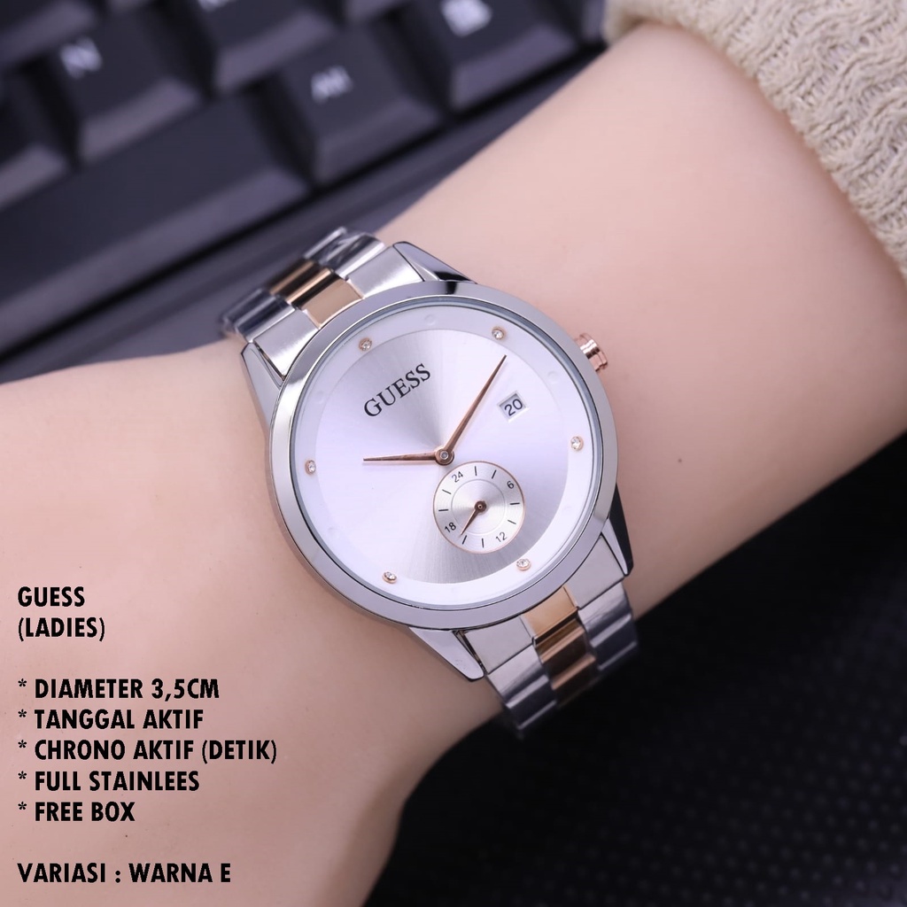 (BISA COD) JAM TANGAN WANITA FASHION RANTAI BODY BULAT TANGGAL &amp; CHRONO AKTIF