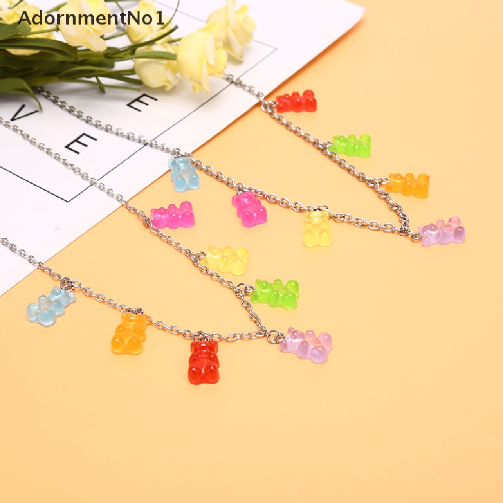 (AdornmentNo1) Kalung Rantai Titanium Steel Liontin Kartun Beruang Handmade Warna Permen Untuk Wanita