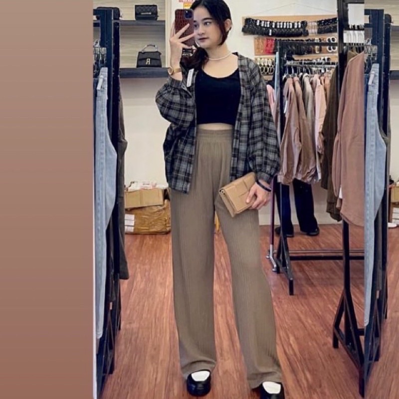 outer kemeja oversize flanel lengan balon grid viral