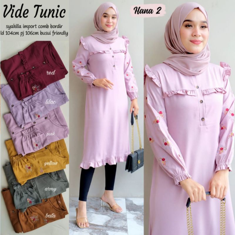 Vide tunik new syakila import comb bordir busui friendly hana 2