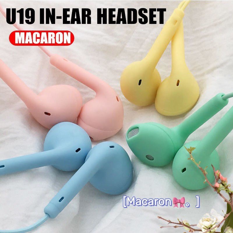 Earphone Headset Music Angel Macaron Mate Color Hifi Extra Bass / Handsfree U19