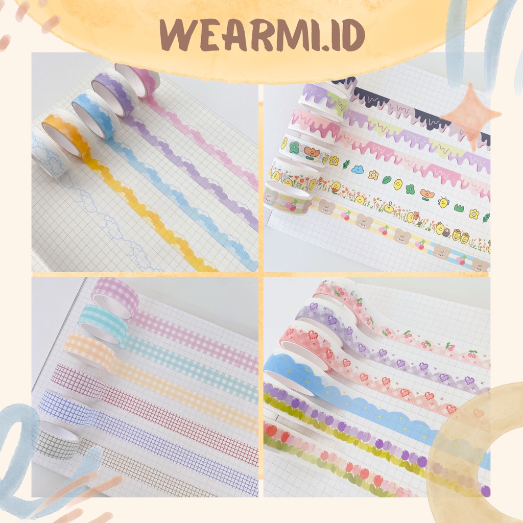 

(Edisi A) 1 Roll Washi Tape Masking Cute Motif Scrapbook Bujo Jurnal DIY Werami
