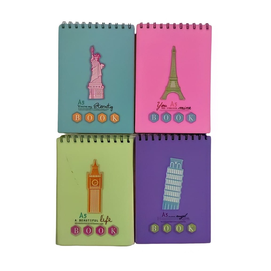 

BUKU NOTES CATATAN SPIRAL MEMO RING ATAS TEGAK BERGARIS A5 MOTIF NOTEPAD MOTIF COVER PLASTIK