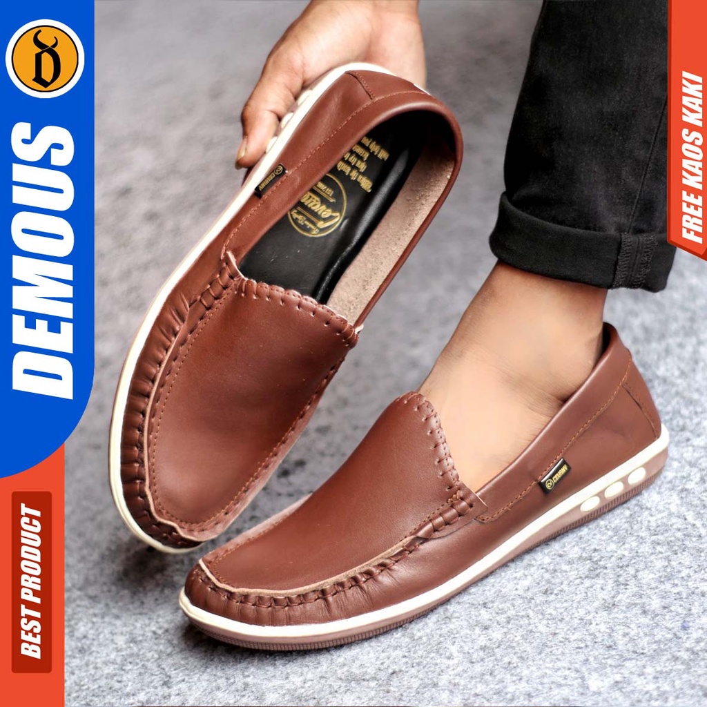 DEMOUS MYTH Sepatu Casual Slip On Pria Kulit Asli Kerja Santai Slop Murah Kekinian Hitam