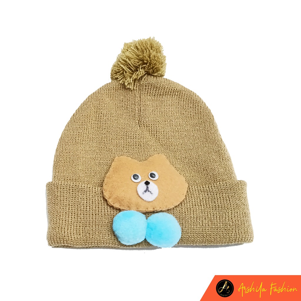 Kupluk Bayi Pom pom Satu  Kupluk Rajut Bayi  Motif Boneka lembut Umur 0- 3 Tahun
