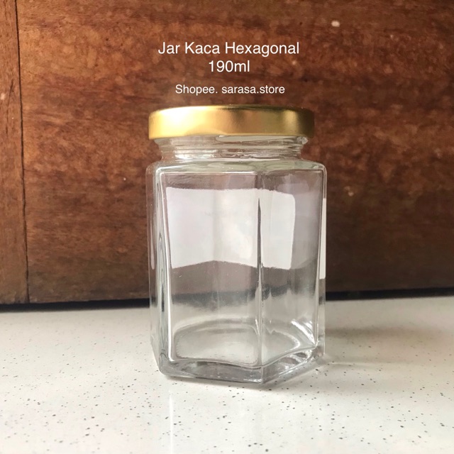 Toples Jar Kaca Hexagonal Gold 190 ml