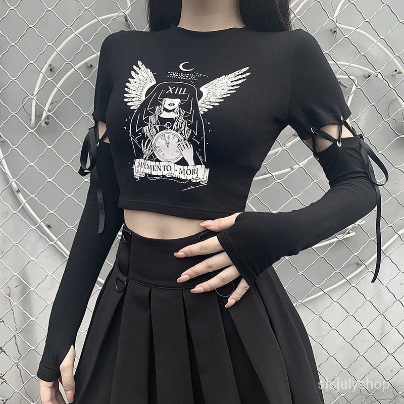 Awal musim gugur desain rasa niche awal musim gugur T-shirt wanita lengan dilepas lengan panjang gel