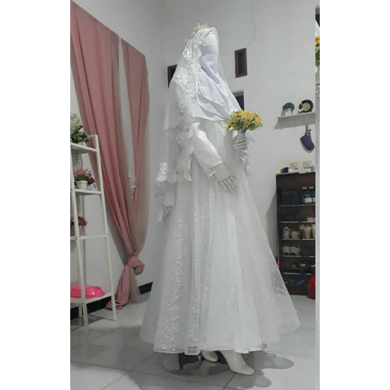 gaun pengantin muslimah syar'i gaun akad gaun walimah wedding dress muslimah syar'i