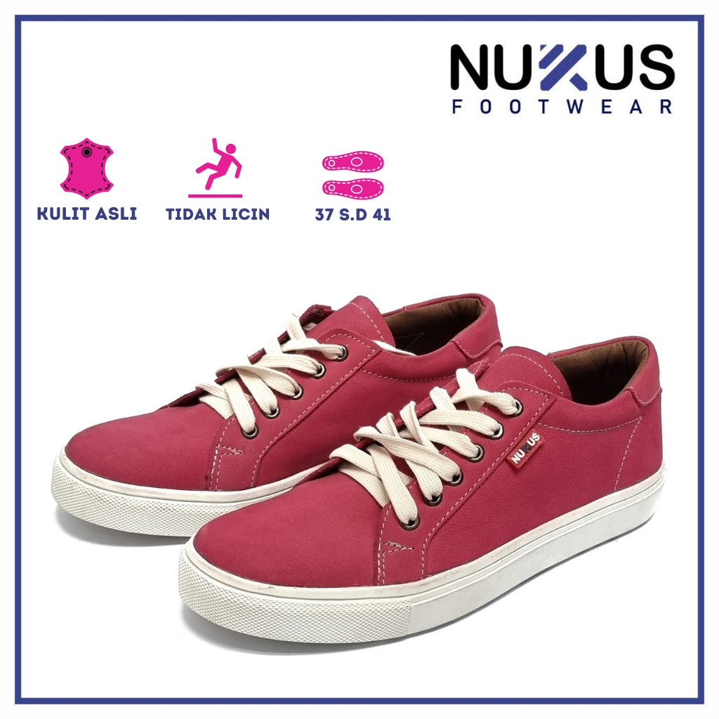 Nukus Sepatu Wanita Sneakers Tali Kulit Sapi Asli Pink - NKT W